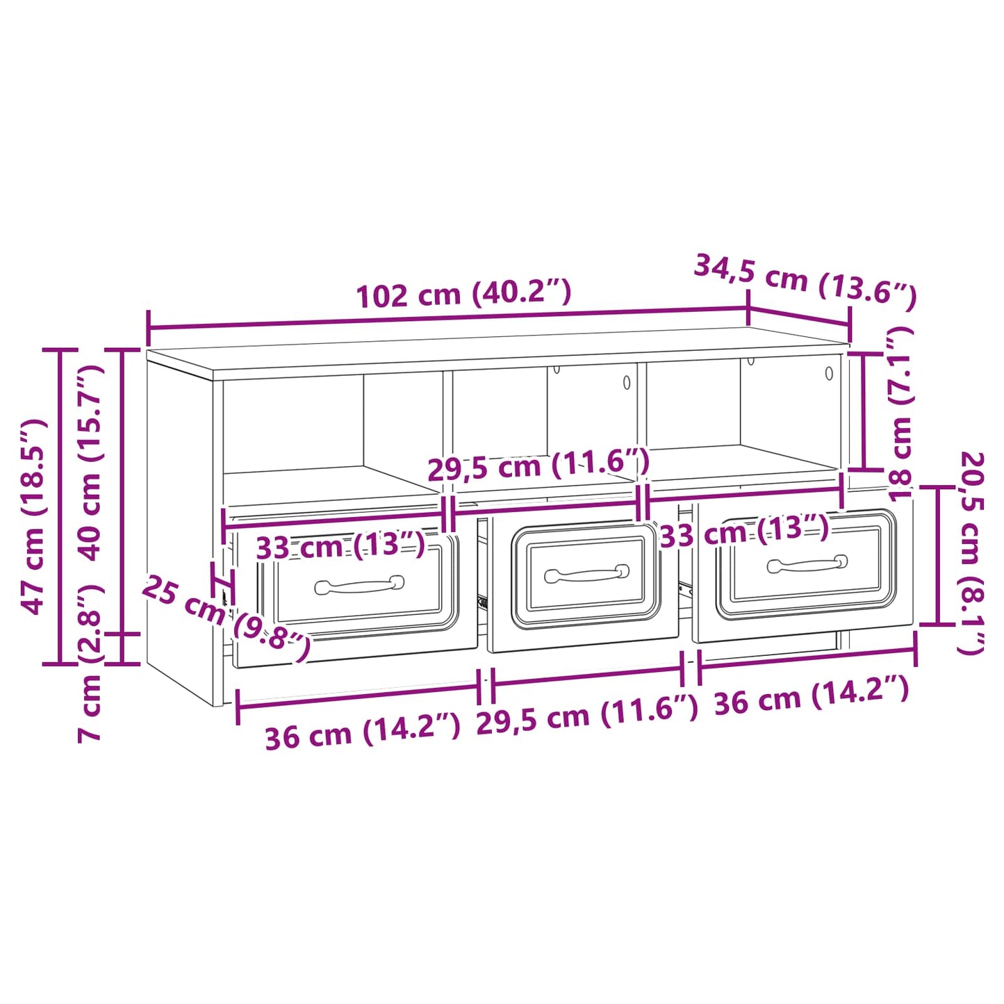 TV Cabinet Old Wood 102 x 34.5 x 47 cm Engineered Wood