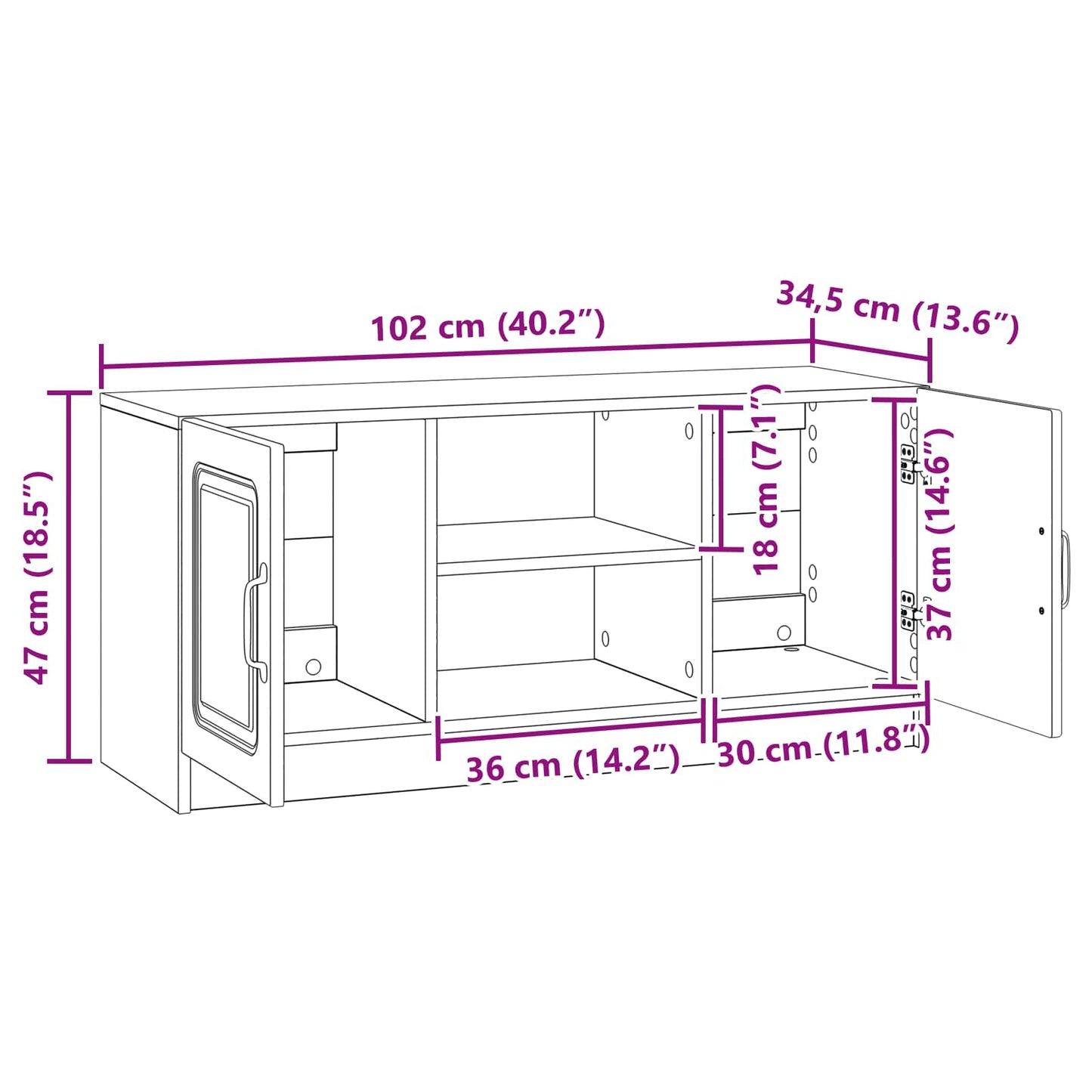 TV Cabinet Smoked Oak 102 x 34.5 x 47 cm Engineered Wood