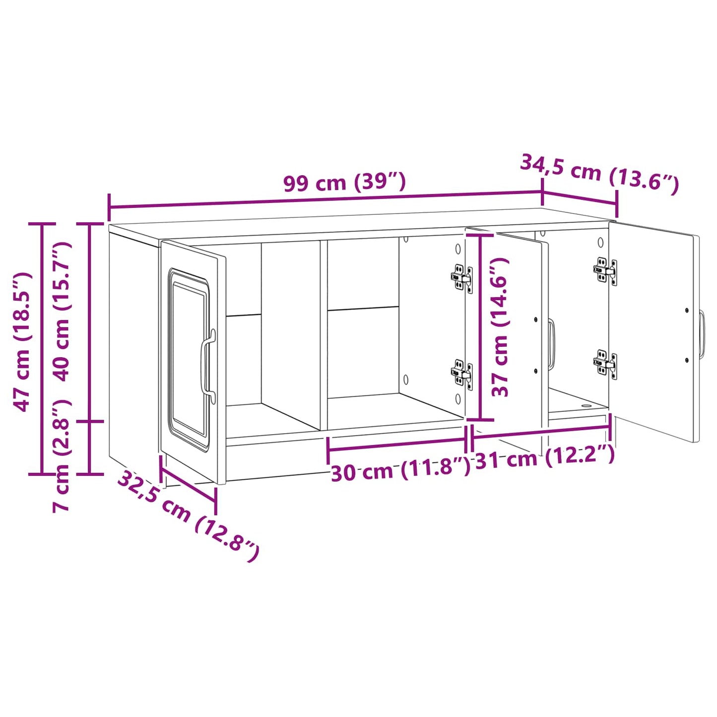 TV Cabinet Sonoma Oak 99 x 34.5 x 47 cm Engineered Wood