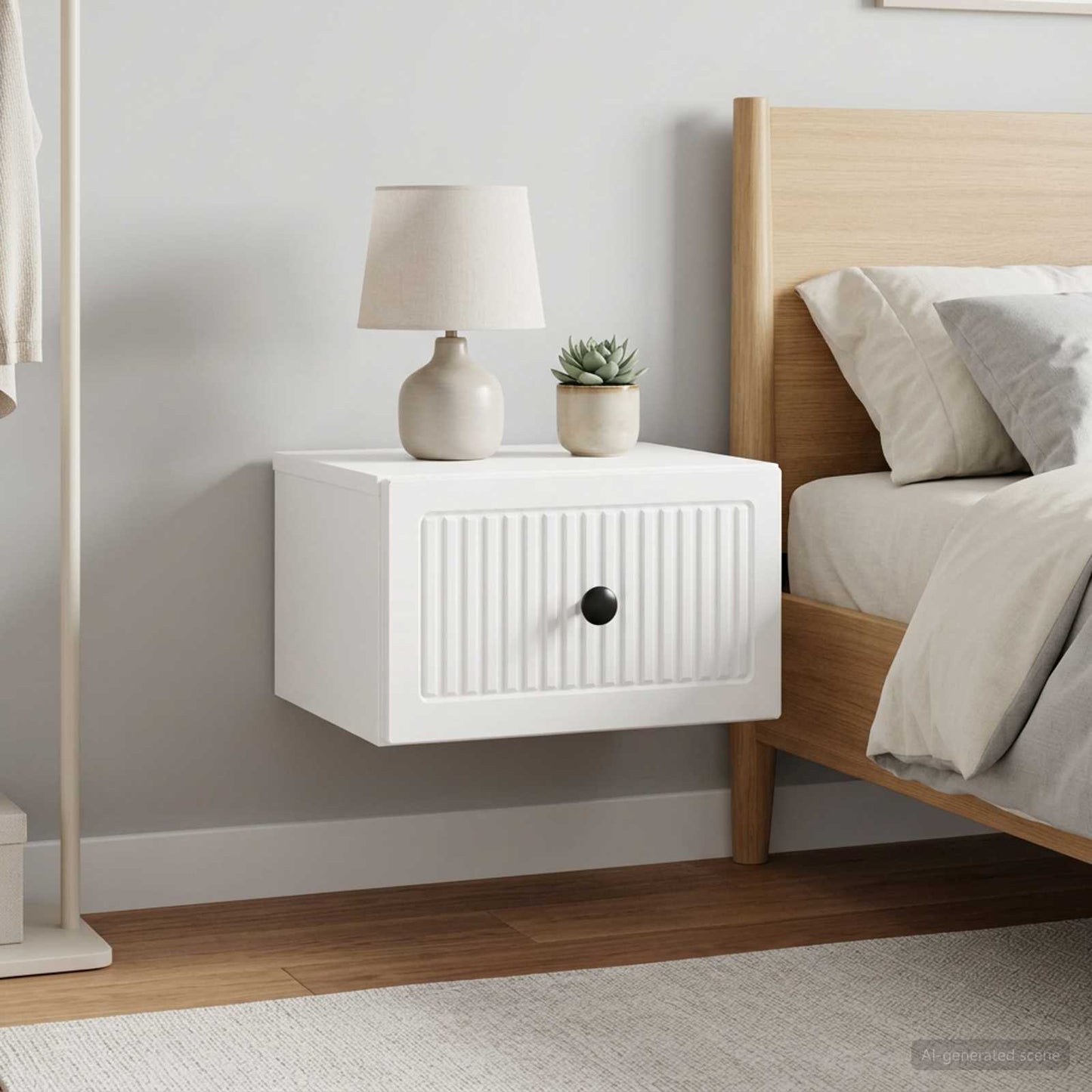 Wall-Mounted Bedside Cabinet with Drawer 2 pcs High Gloss White