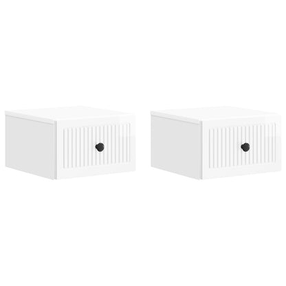 Wall-Mounted Bedside Cabinet with Drawer 2 pcs High Gloss White