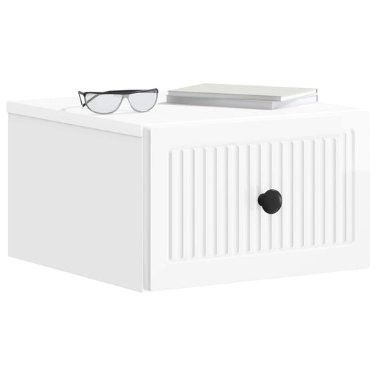 Wall-Mounted Bedside Cabinet with Drawer 2 pcs High Gloss White