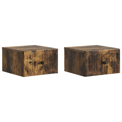 Wall-Mounted Bedside Cabinet 2 pcs Smoked Oak 33 x 34.5 x 20 cm