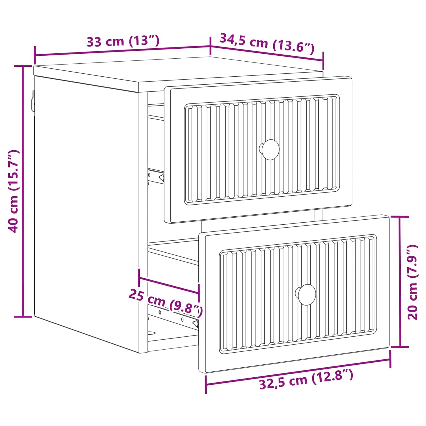 Wall-Mounted Bedside Cabinet Concrete Grey 33 x 34.5 x 40 cm