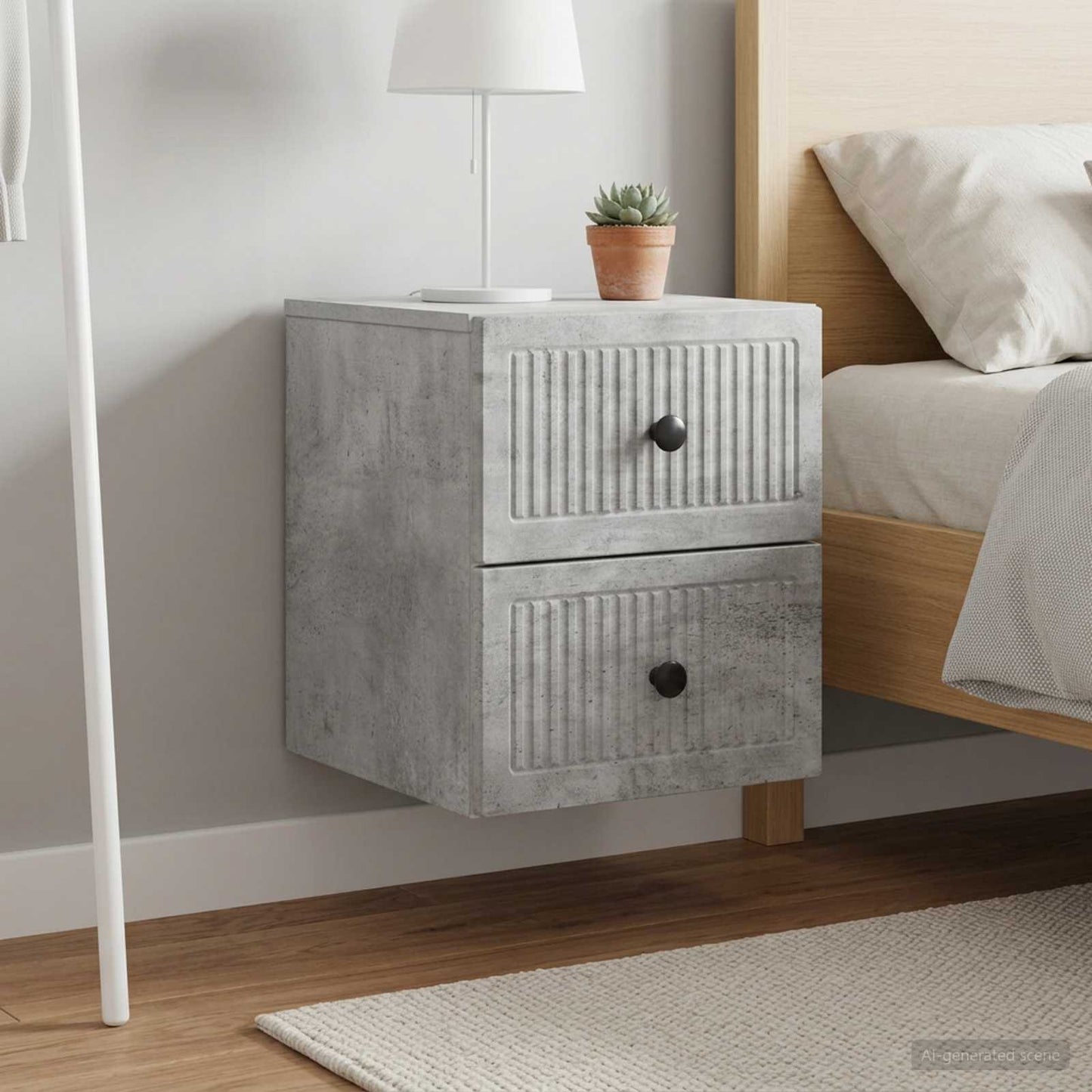 Wall-Mounted Bedside Cabinet 2 pcs Concrete Grey