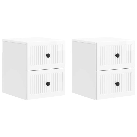 Wall-Mounted Bedside Cabinet with Drawer 2 pcs High Gloss White