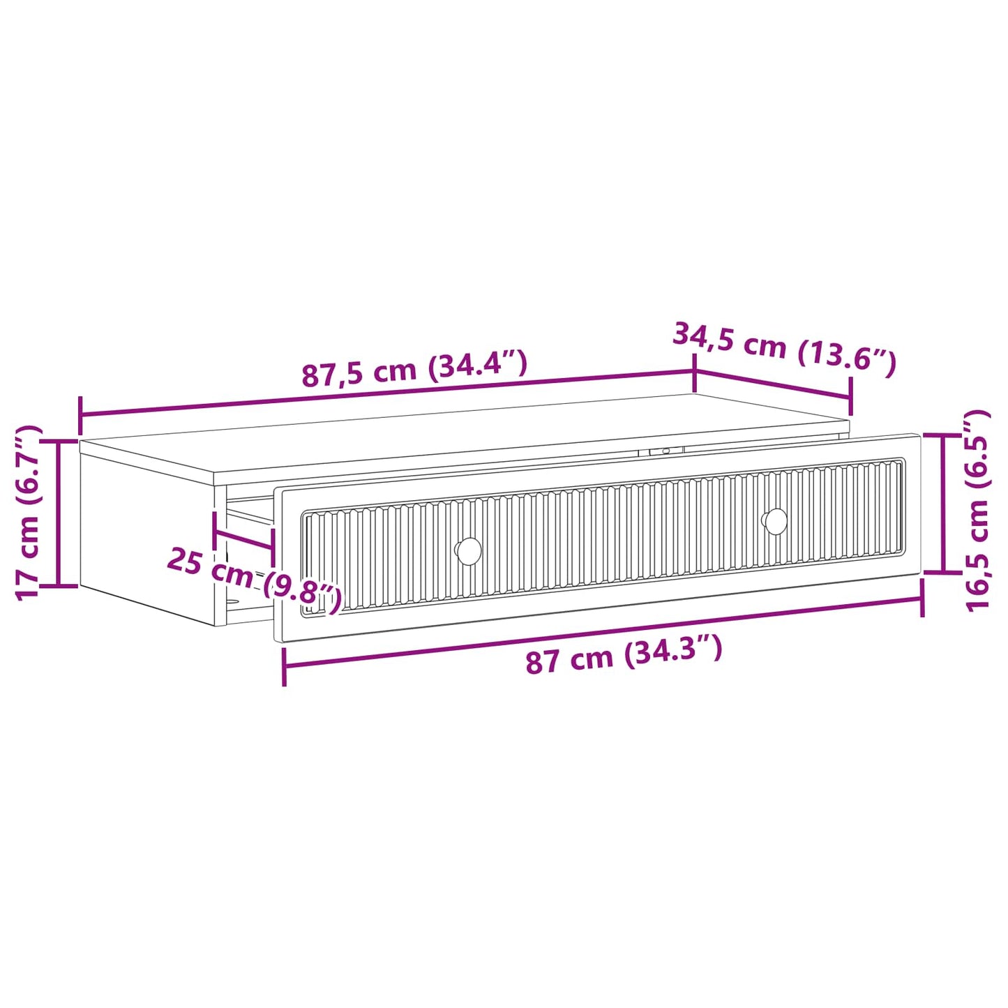 Wall-Mounted Side Table Wall-mounted White 87.5 x 34.5 x 17 cm