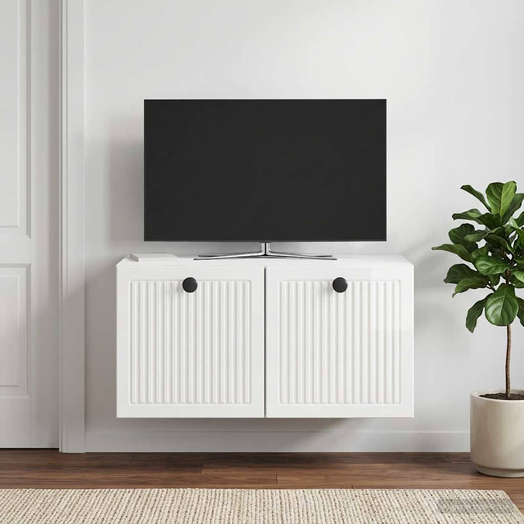 Wall-Mounted TV Cabinet High Gloss White 59.5 x 31 x 30 cm