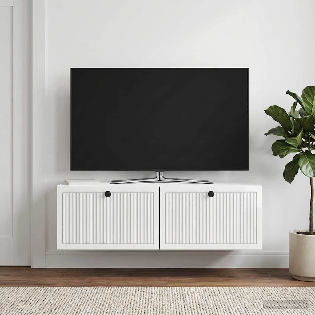 Wall-Mounted TV Cabinet High Gloss White 98 x 31 x 30 cm