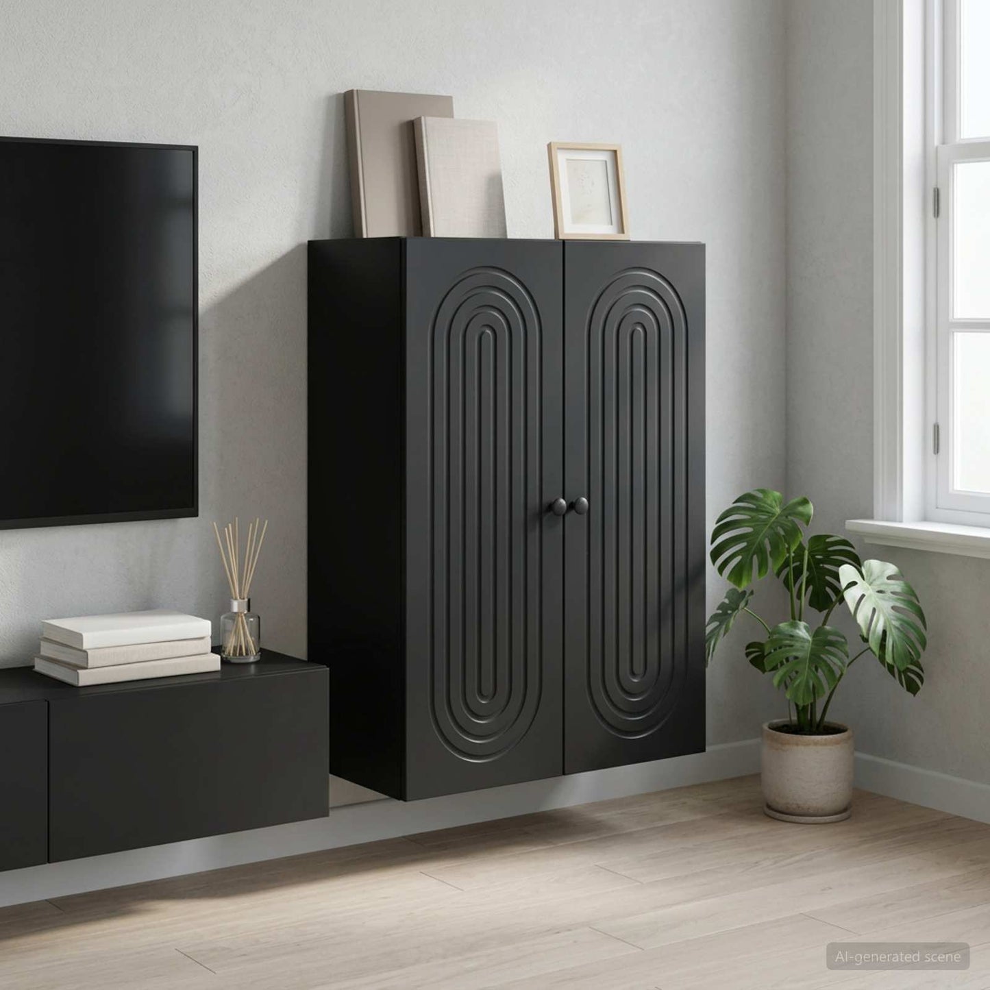 Wall-Mounted Cabinet Black 66 x 34.5 x 90 cm Engineered Wood