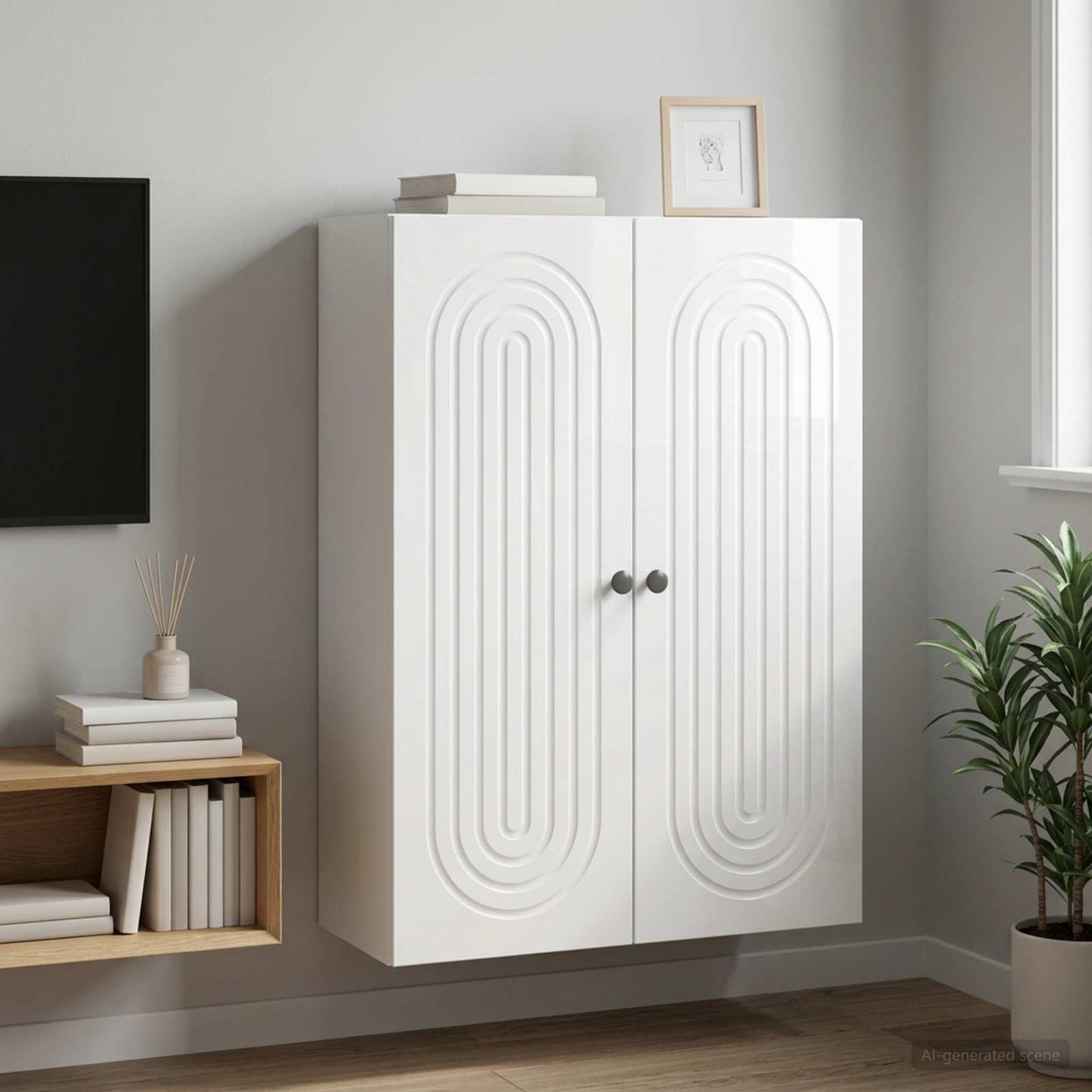 Wall-Mounted Cabinet High Gloss White 66 x 34.5 x 90 cm