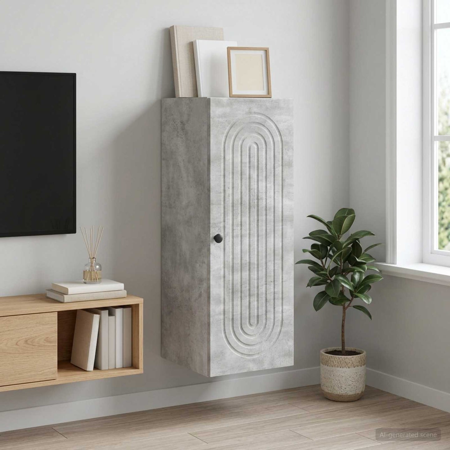 Wall-Mounted Cabinet Concrete Grey 33 x 34.5 x 90 cm