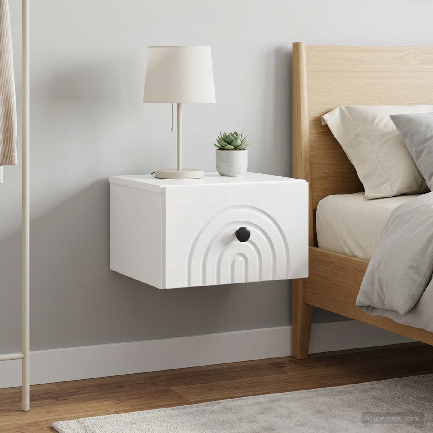 Wall-Mounted Bedside Cabinet with Drawer 2 pcs High Gloss White