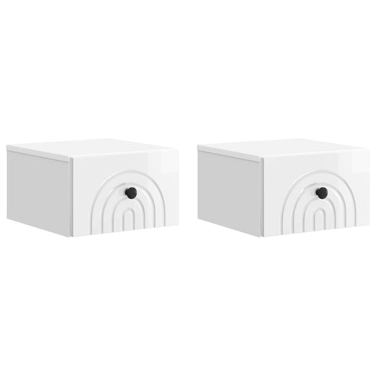 Wall-Mounted Bedside Cabinet with Drawer 2 pcs High Gloss White