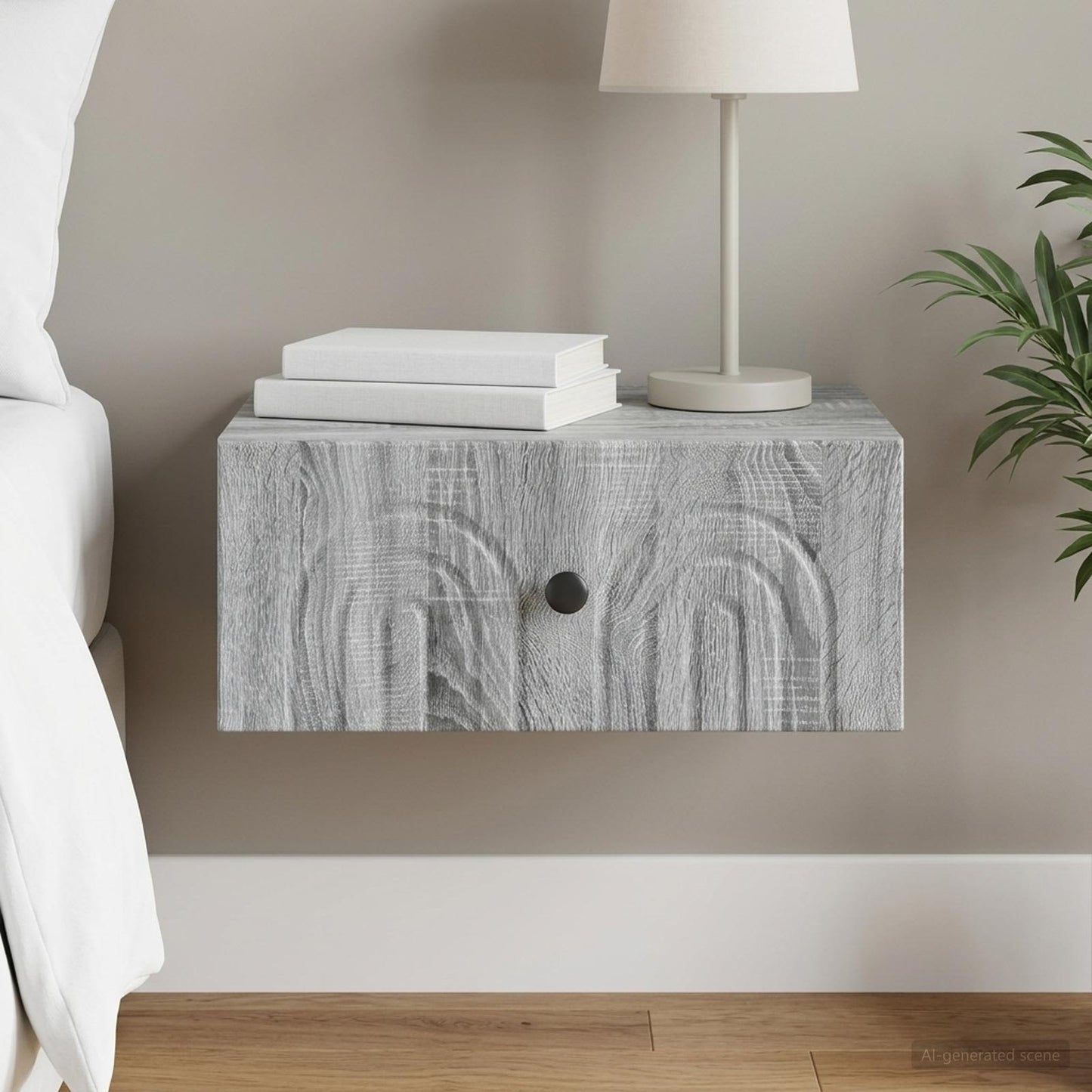 Wall-Mounted Bedside Cabinet Grey Sonoma 49 x 34.5 x 20 cm