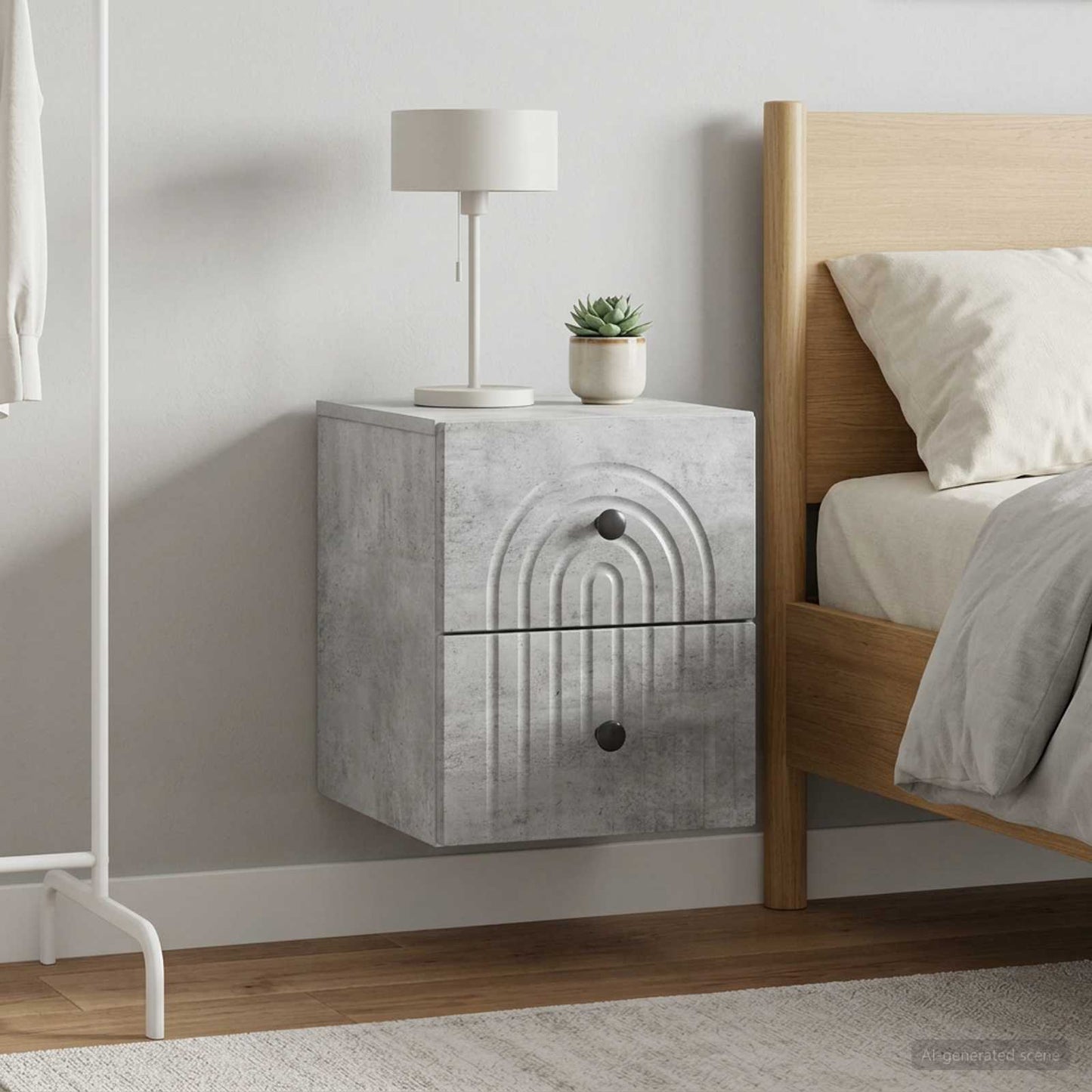 Wall-Mounted Bedside Cabinet with Drawer 2 pcs Concrete Grey