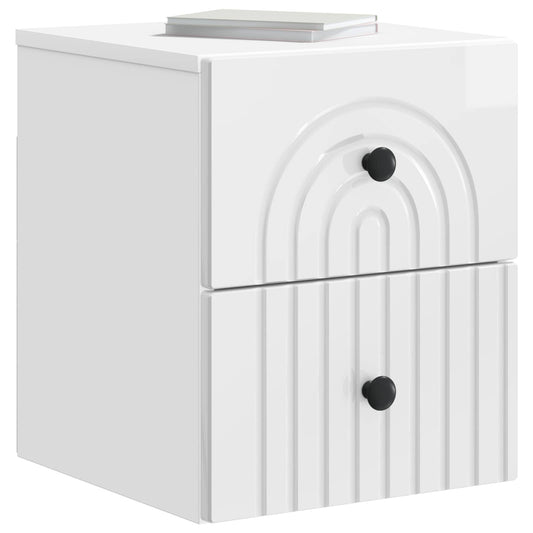 Wall-Mounted Bedside Cabinet High Gloss White 33 x 34.5 x 40 cm