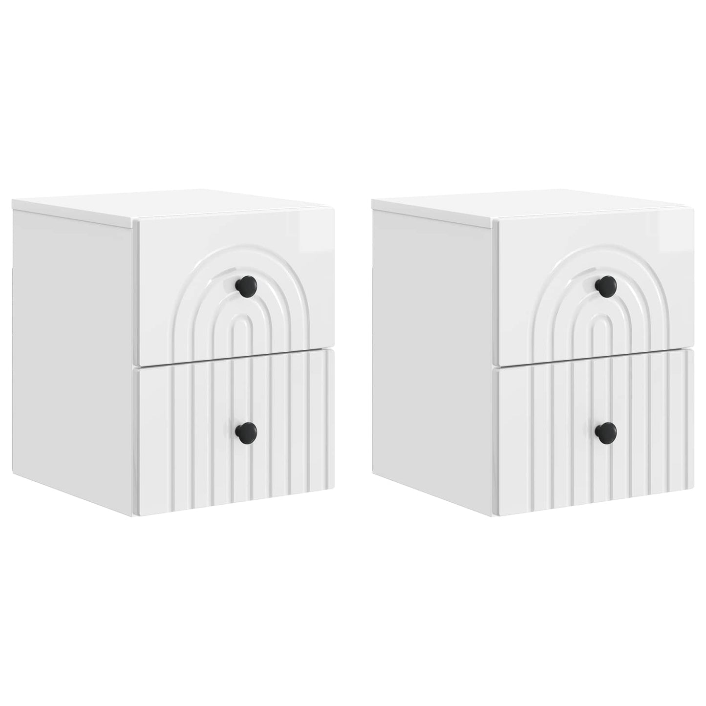Wall-Mounted Bedside Cabinet with Drawer 2 pcs High Gloss White