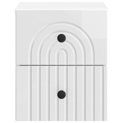 Wall-Mounted Bedside Cabinet with Drawer 2 pcs High Gloss White