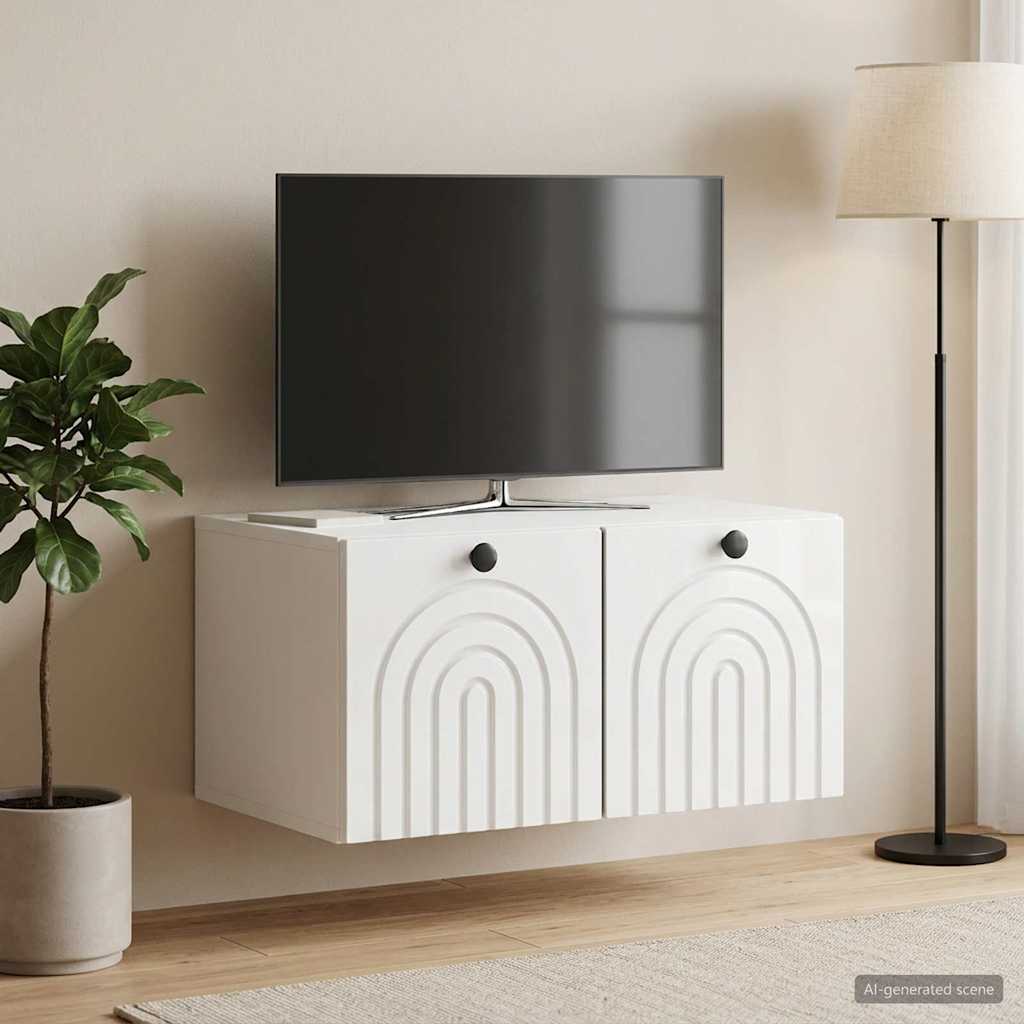 Wall-Mounted TV Cabinet High Gloss White 59.5 x 41 x 30 cm