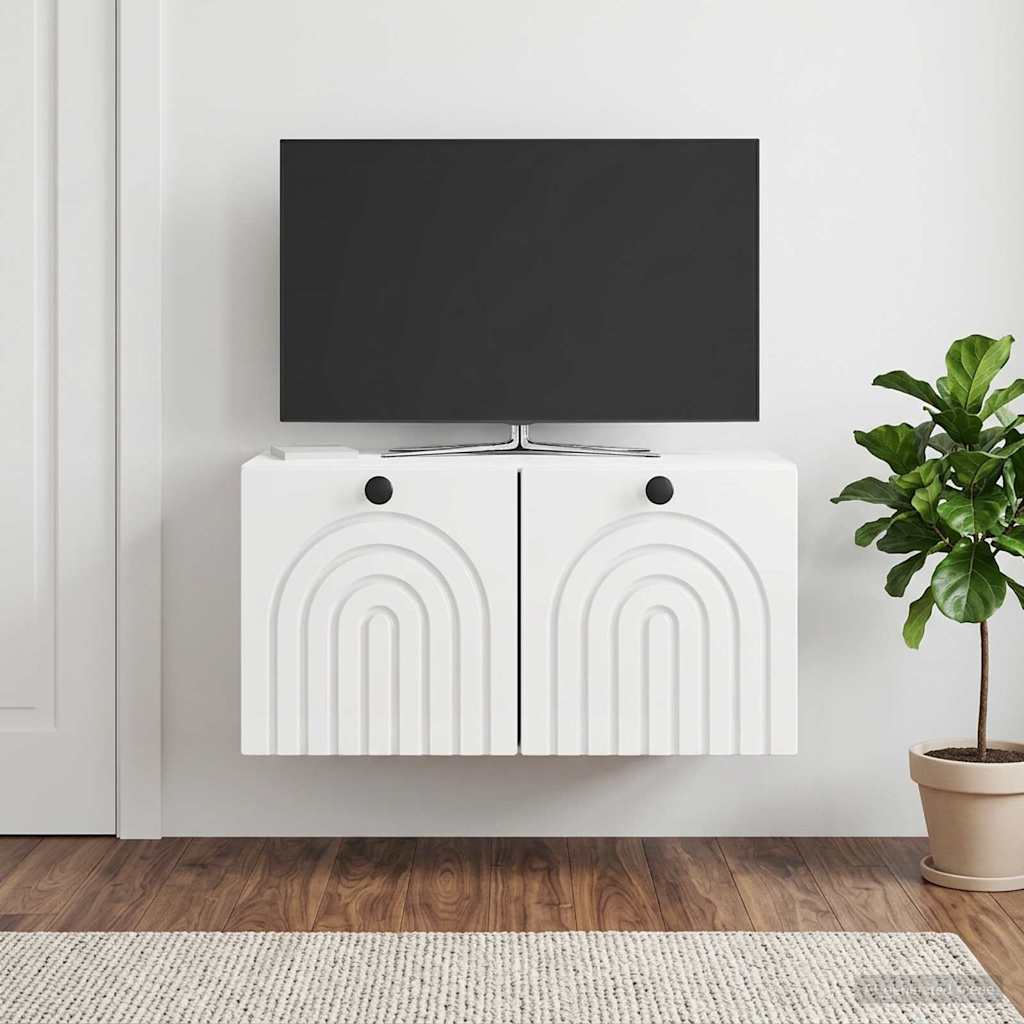 Wall-Mounted TV Cabinet High Gloss White 59.5 x 31 x 30 cm