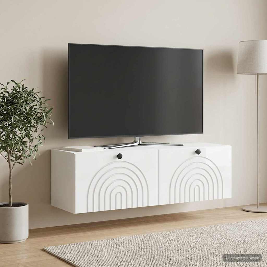 Wall-Mounted TV Cabinet High Gloss White 98 x 31 x 30 cm