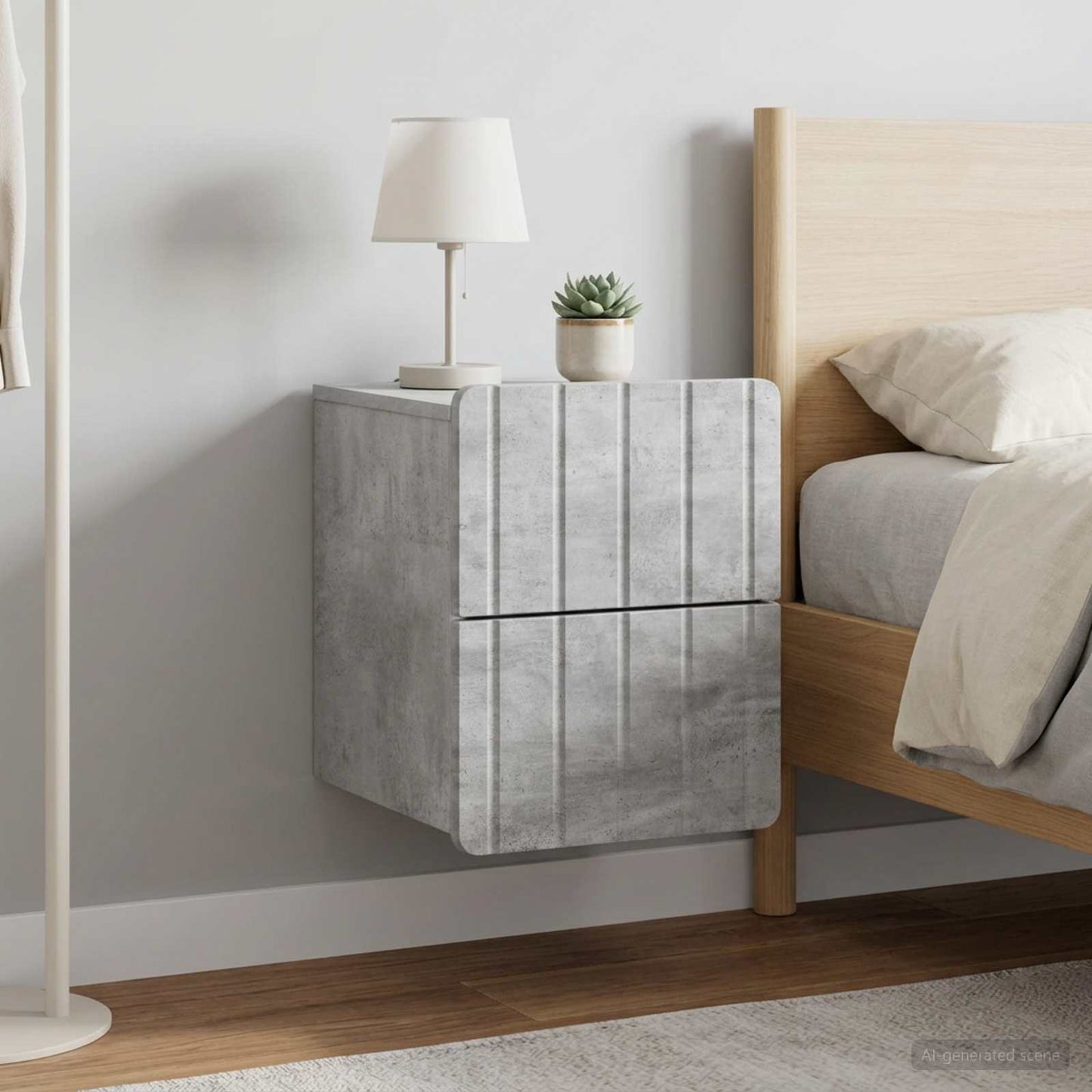 Wall-Mounted Bedside Cabinet 2 pcs Concrete Grey