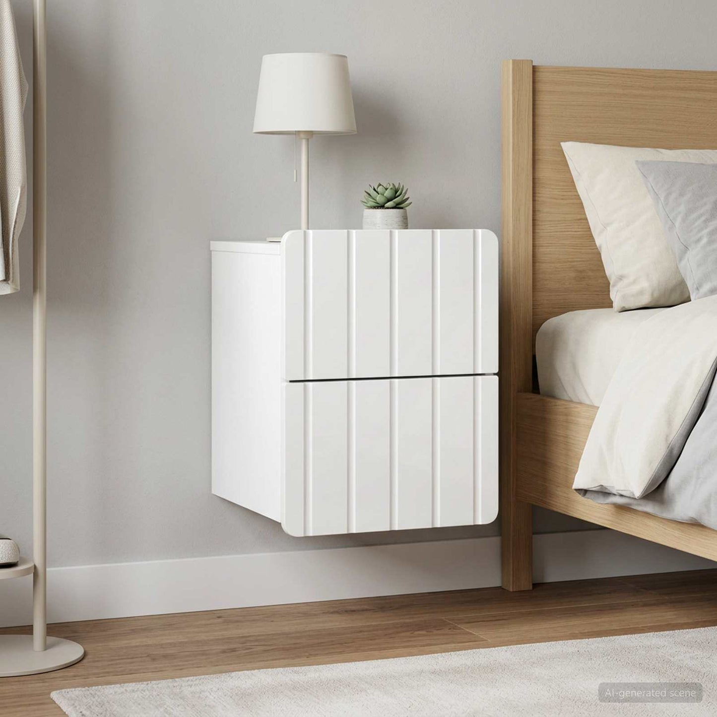 Wall-Mounted Bedside Cabinet with Drawer 2 pcs High Gloss White
