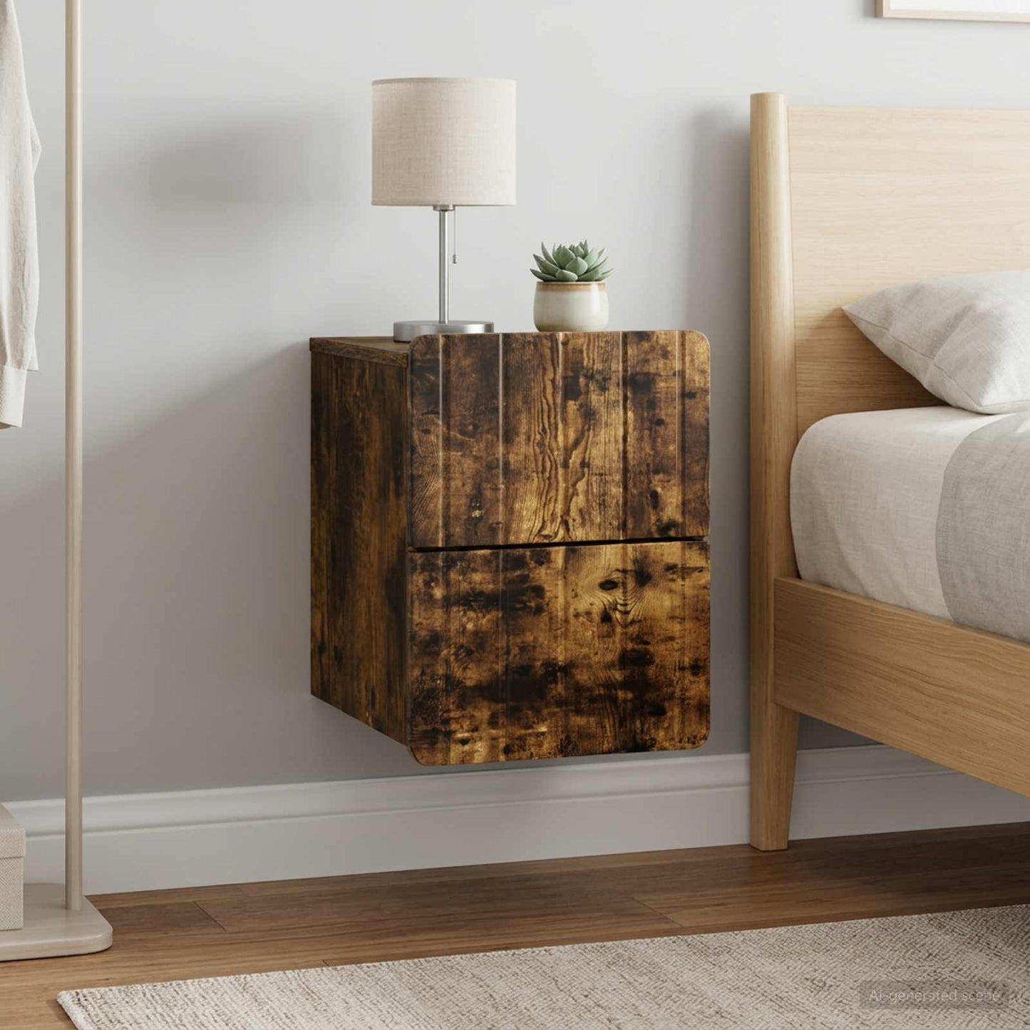 Wall-Mounted Bedside Cabinet 2 pcs Smoked Oak 33 x 34.5 x 43 cm