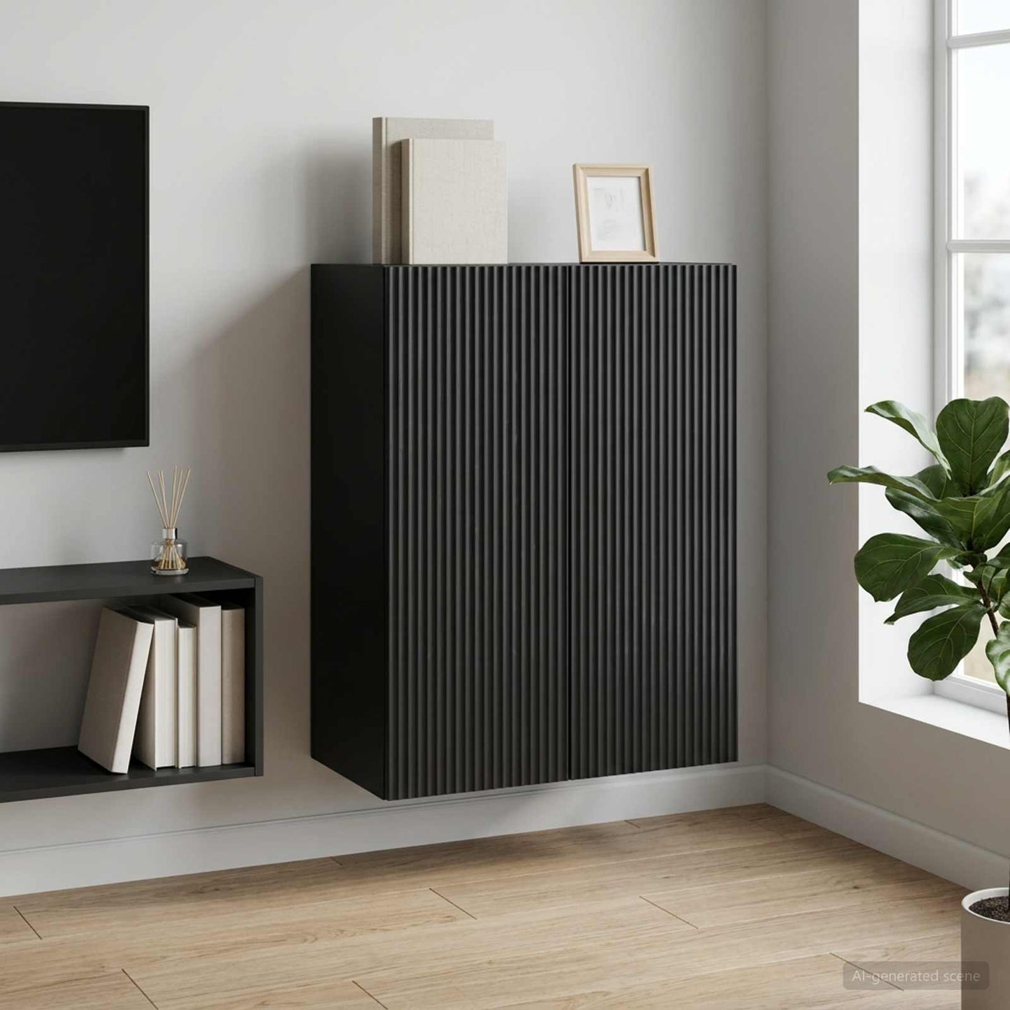 Wall-Mounted Cabinet 66 x 34.5 x 90 cm Engineered Wood Black