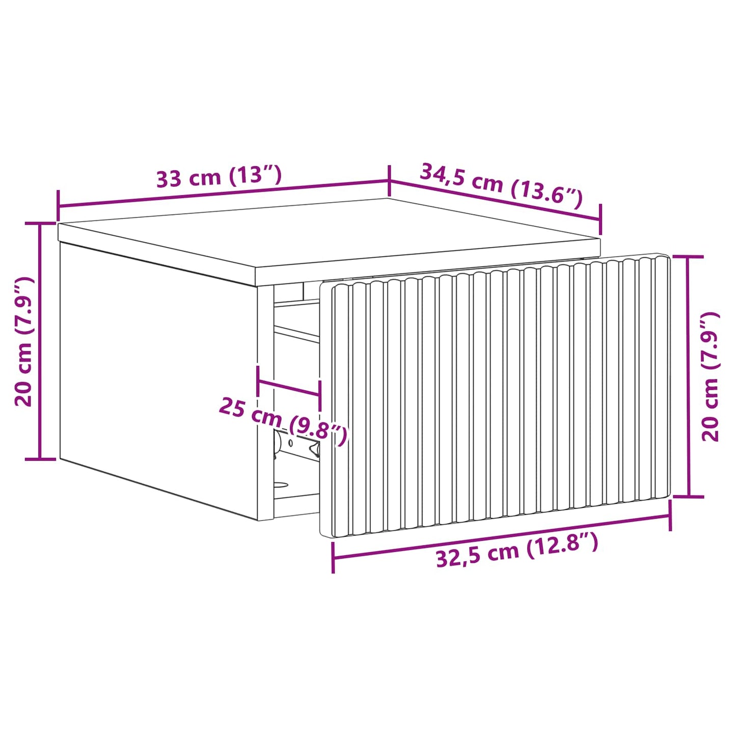 Wall-Mounted Bedside Cabinet Concrete Grey 33 x 34.5 x 20 cm