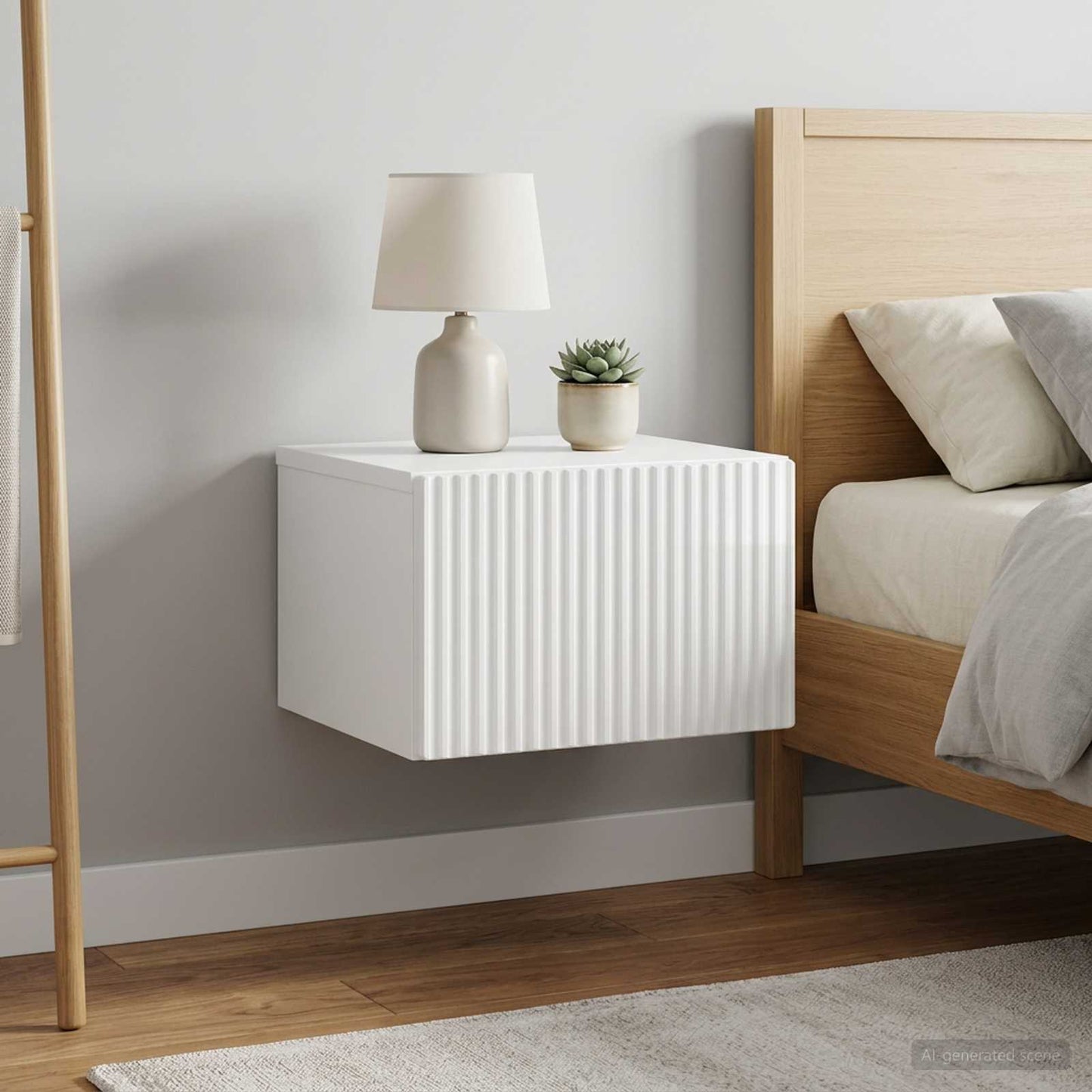 Wall-Mounted Bedside Cabinet with Drawer 2 pcs High Gloss White