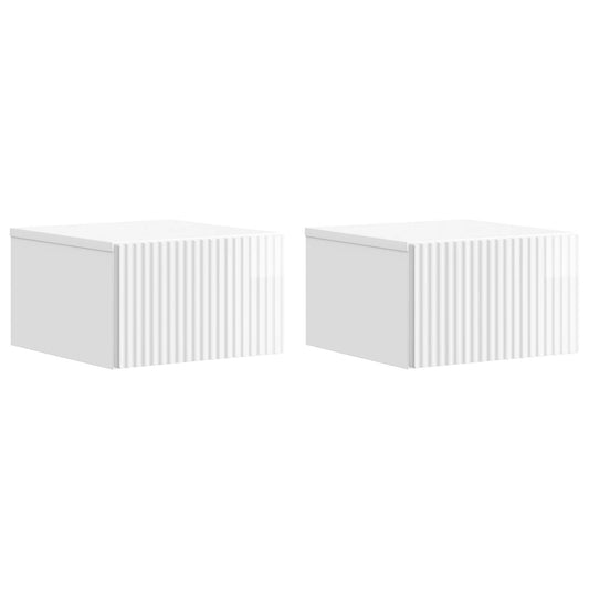 Wall-Mounted Bedside Cabinet with Drawer 2 pcs High Gloss White