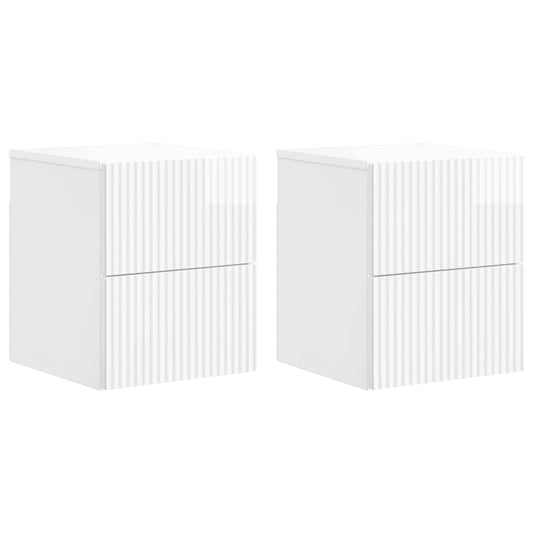 Wall-Mounted Bedside Cabinet with Drawer 2 pcs High Gloss White