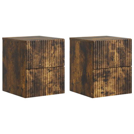 Wall-Mounted Bedside Cabinet 2 pcs Smoked Oak 33 x 34.5 x 40 cm