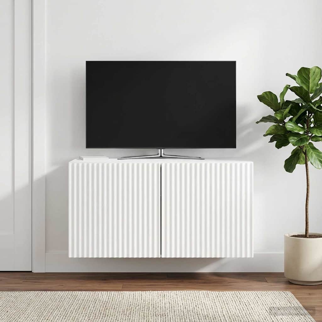 Wall-Mounted TV Cabinet High Gloss White 59.5 x 31 x 30 cm