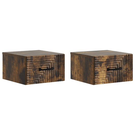 Wall-Mounted Bedside Cabinet 2 pcs Smoked Oak 34.5 x 33 x 20 cm
