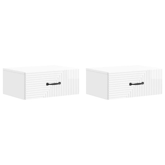 Wall-Mounted Bedside Cabinet with Drawer 2 pcs High Gloss White