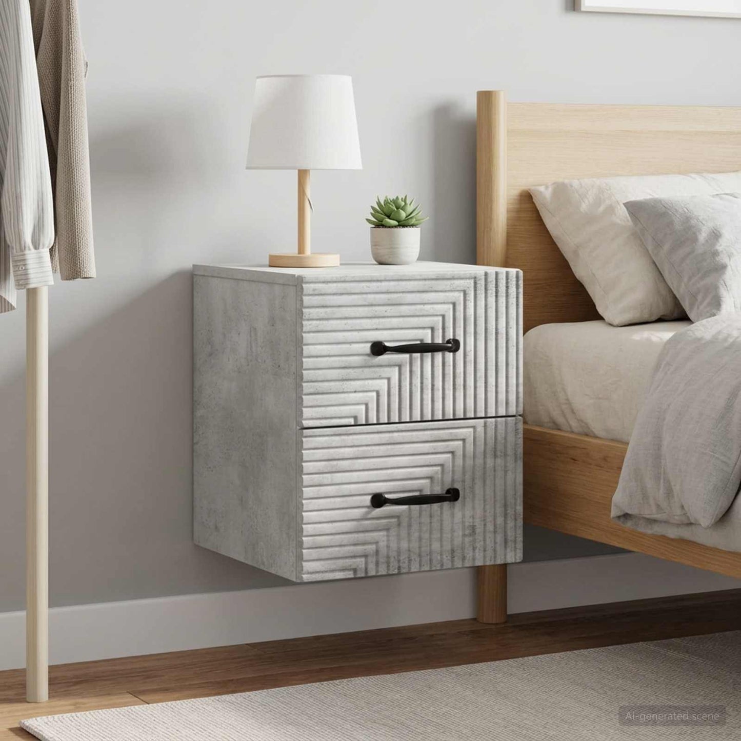 Wall-Mounted Bedside Cabinet with Drawer 2 pcs Concrete Grey