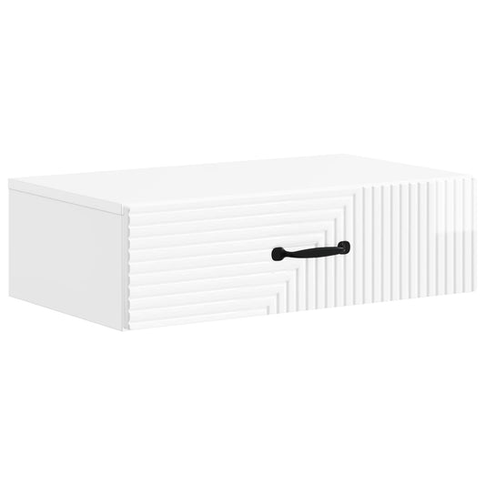 Wall-Mounted Side Table High Gloss White 59 x 34.5 x 17 cm