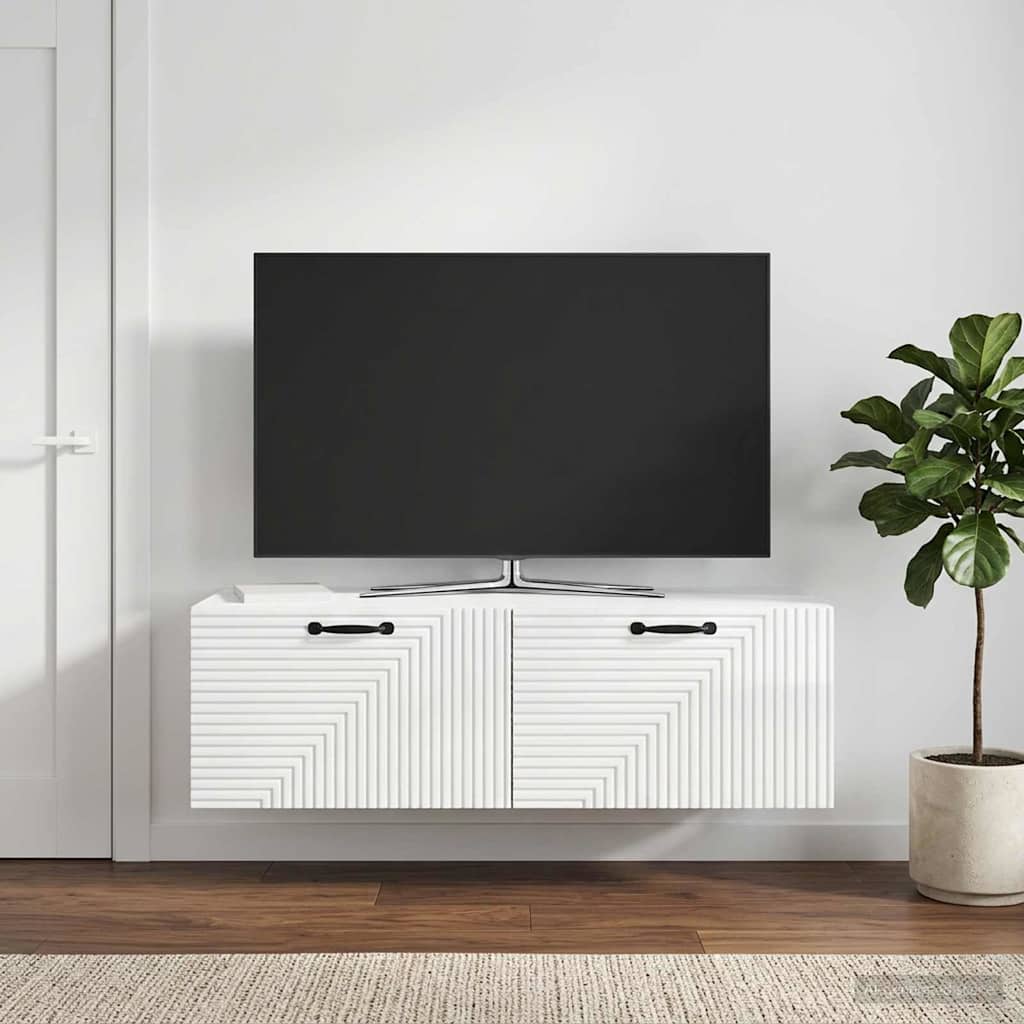 Wall-Mounted TV Cabinet High Gloss White 98 x 41 x 30 cm