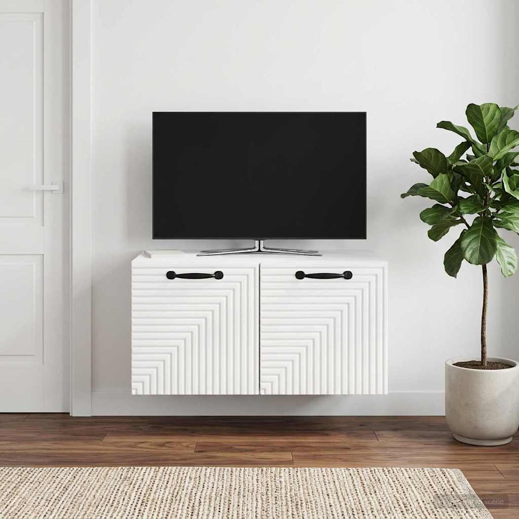Wall-Mounted TV Cabinet High Gloss White 59.5 x 31 x 30 cm