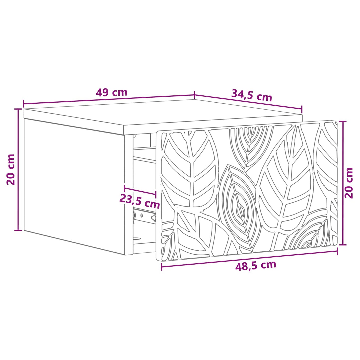 Wall-Mounted Bedside Cabinet Grey Sonoma 49 x 34.5 x 20 cm