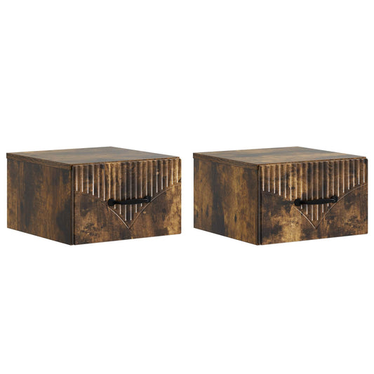 Wall-Mounted Bedside Cabinet 2 pcs Smoked Oak 34.5 x 33 x 20 cm