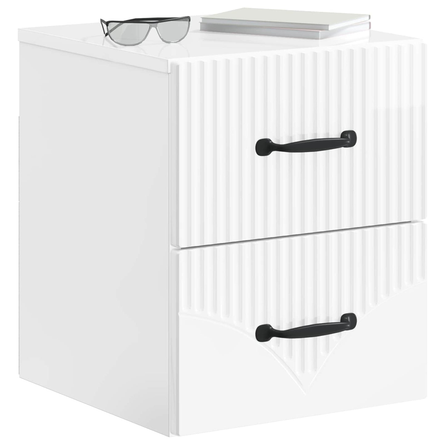 Wall-Mounted Bedside Cabinet with Drawer 2 pcs High Gloss White