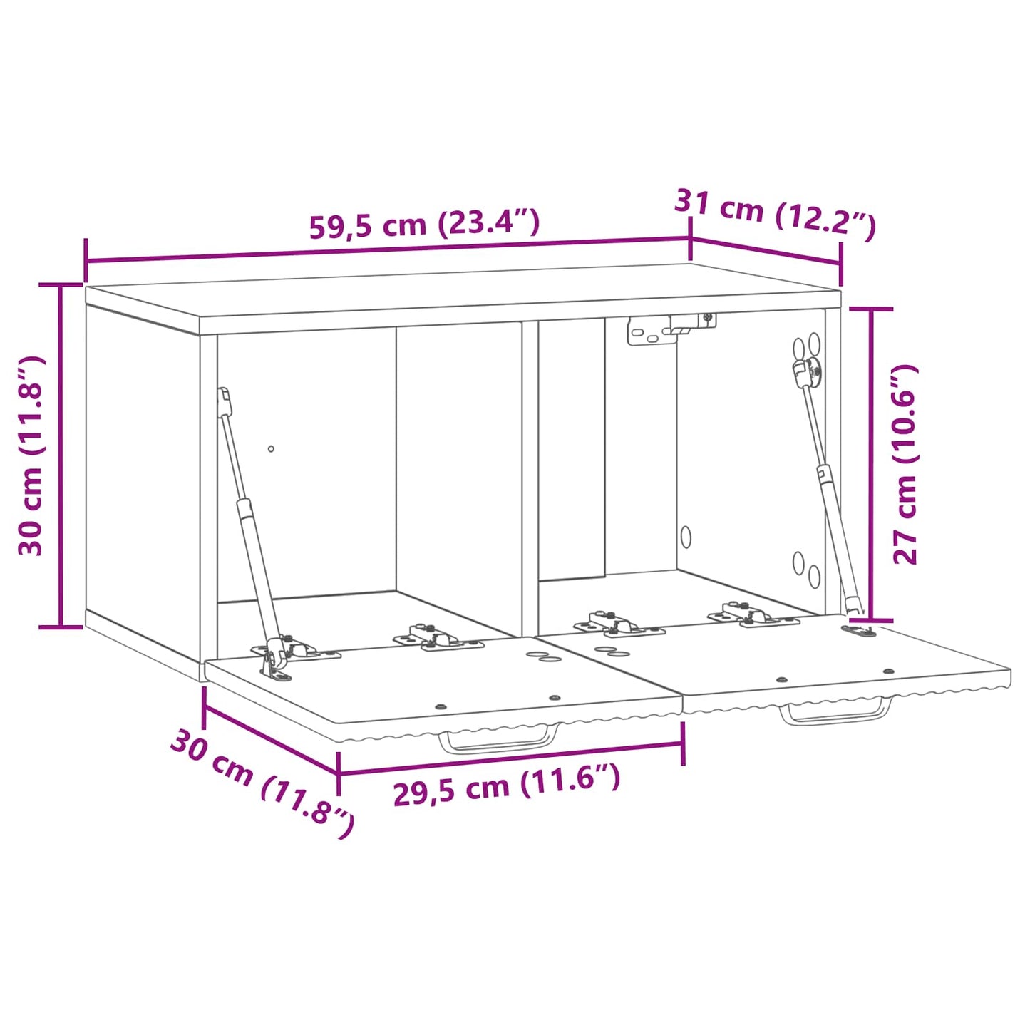 Wall-Mounted TV Cabinet High Gloss White 59.5 x 31 x 30 cm