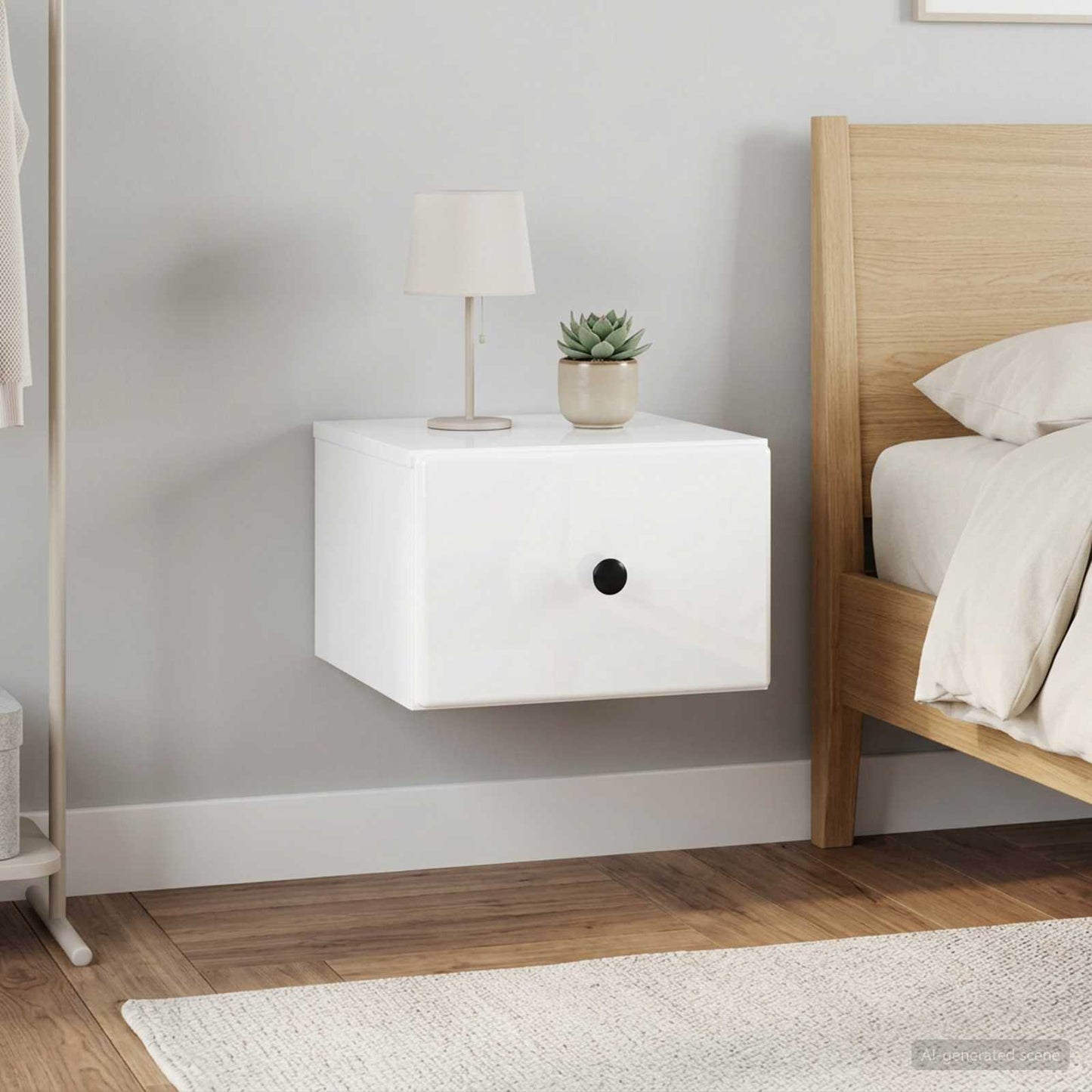 Wall-Mounted Bedside Cabinet 2 pcs High Gloss White