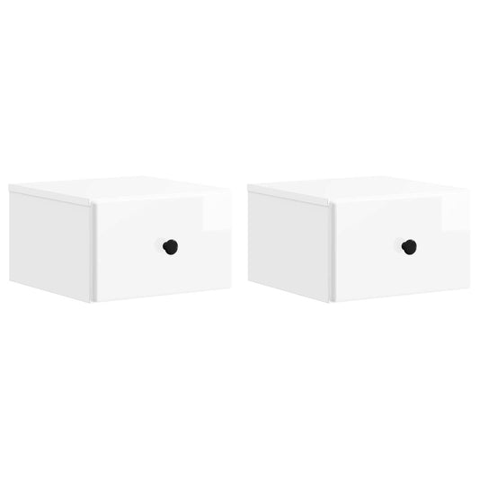 Wall-Mounted Bedside Cabinet with Drawer 2 pcs High Gloss White