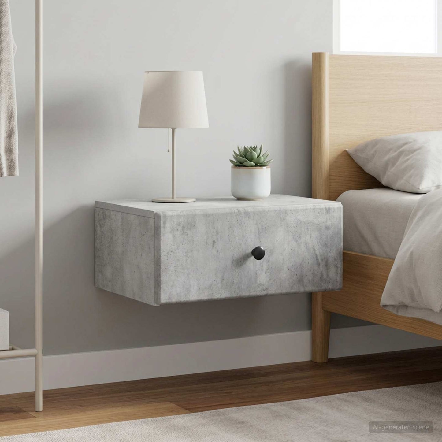 Wall-Mounted Bedside Cabinet with Drawer 2 pcs Concrete Grey