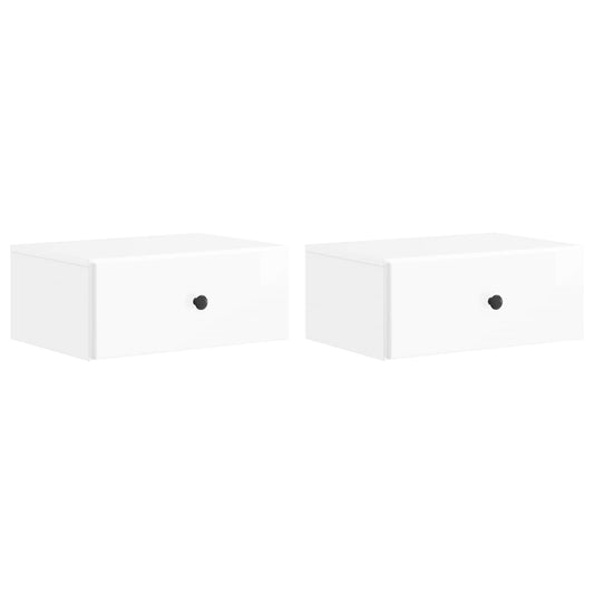 Wall-Mounted Bedside Cabinet with Drawer 2 pcs High Gloss White